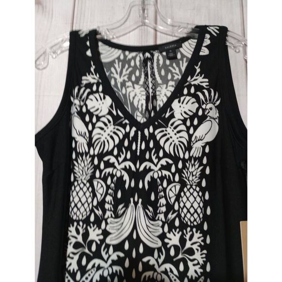 Halogen Shirt Ladies Medium Black White Sleeveless Tropical - Picture 3 of 9